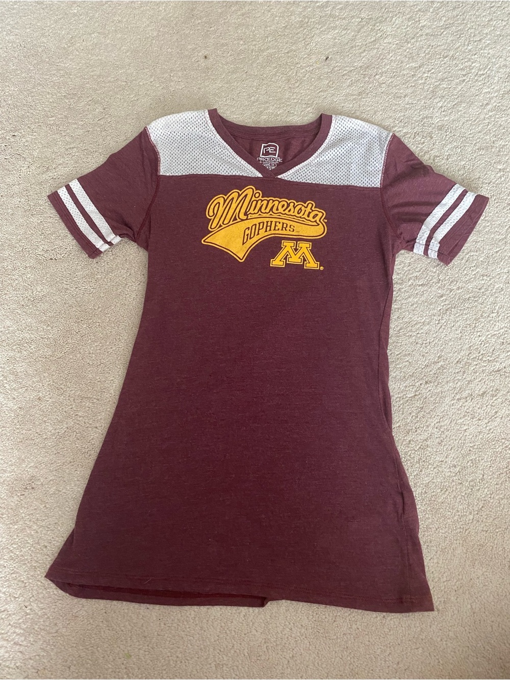 Pro Edge Maroon Kids Tee with White Mesh Yoke and Gold Logo